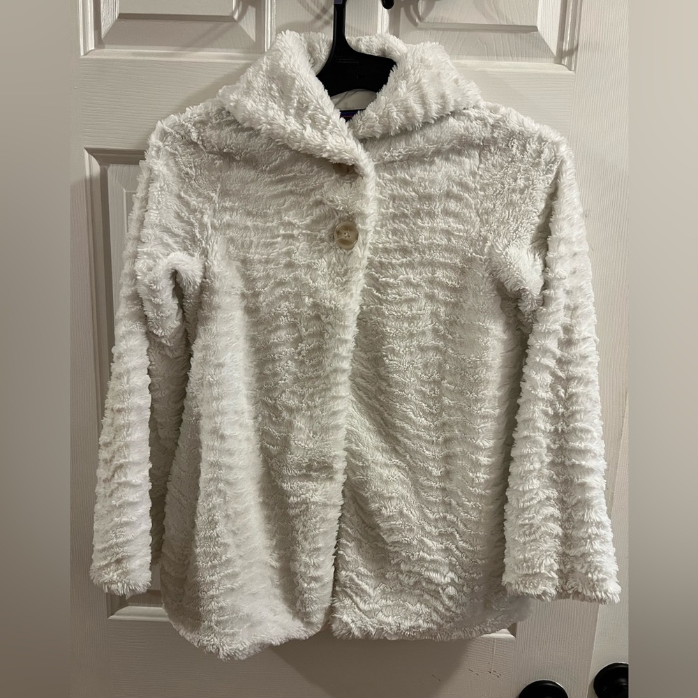Patagonia Girls M(8) Pelage Winter Jacket Coat White Cream Silky Faux Fur Dressy